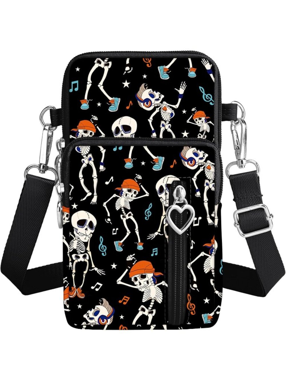 Women's Black-Skeleton Lightweight Small Cell Phone Travel Pouch Crossbody bags